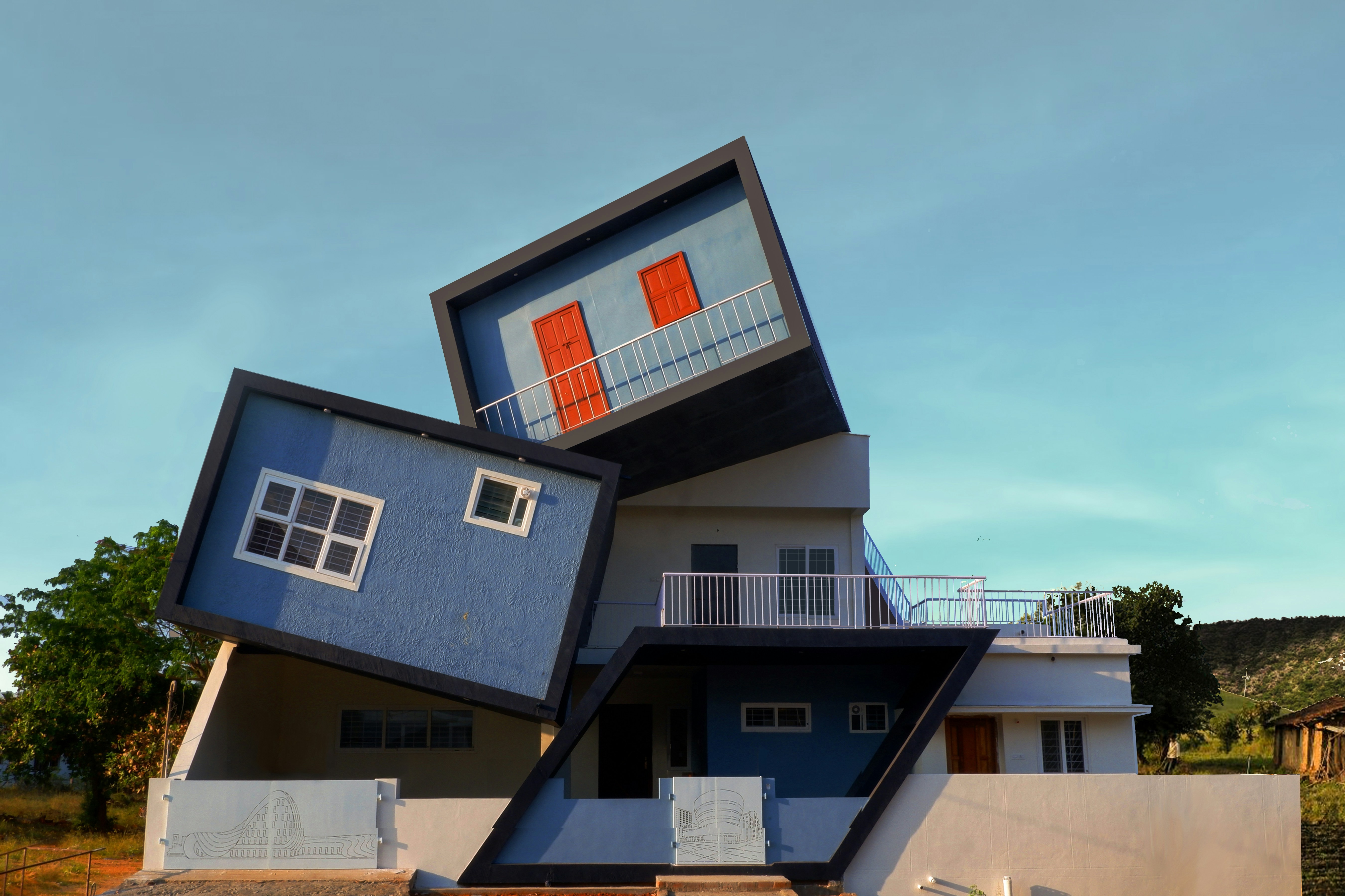 modern house made out of blocks on a sunny day