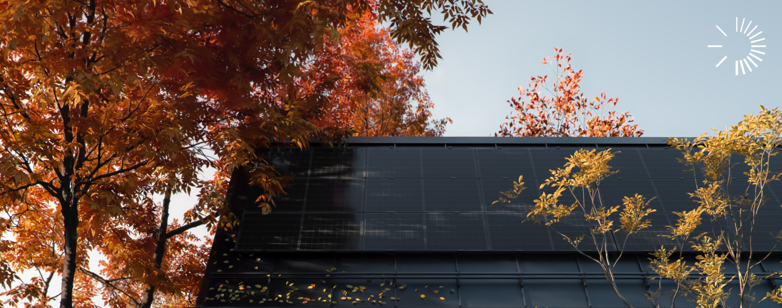 Solar panels on the roof with foliage leaves